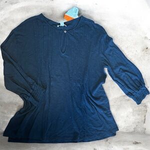 Knox Rose Navy Blouse with Keyhole Neckline